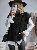 Black Cable-Knit Sleeveless Sweater Vest