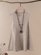 Beige Cable-Knit Sleeveless Tunic Vest