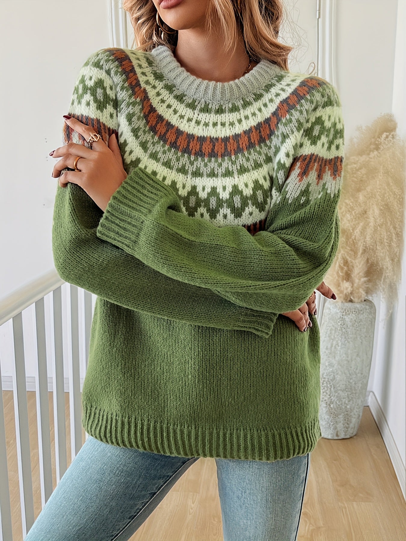 Green Fair Isle Crew Neck Sweater