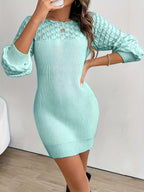 Mint Green Openwork Knit Mini Dress