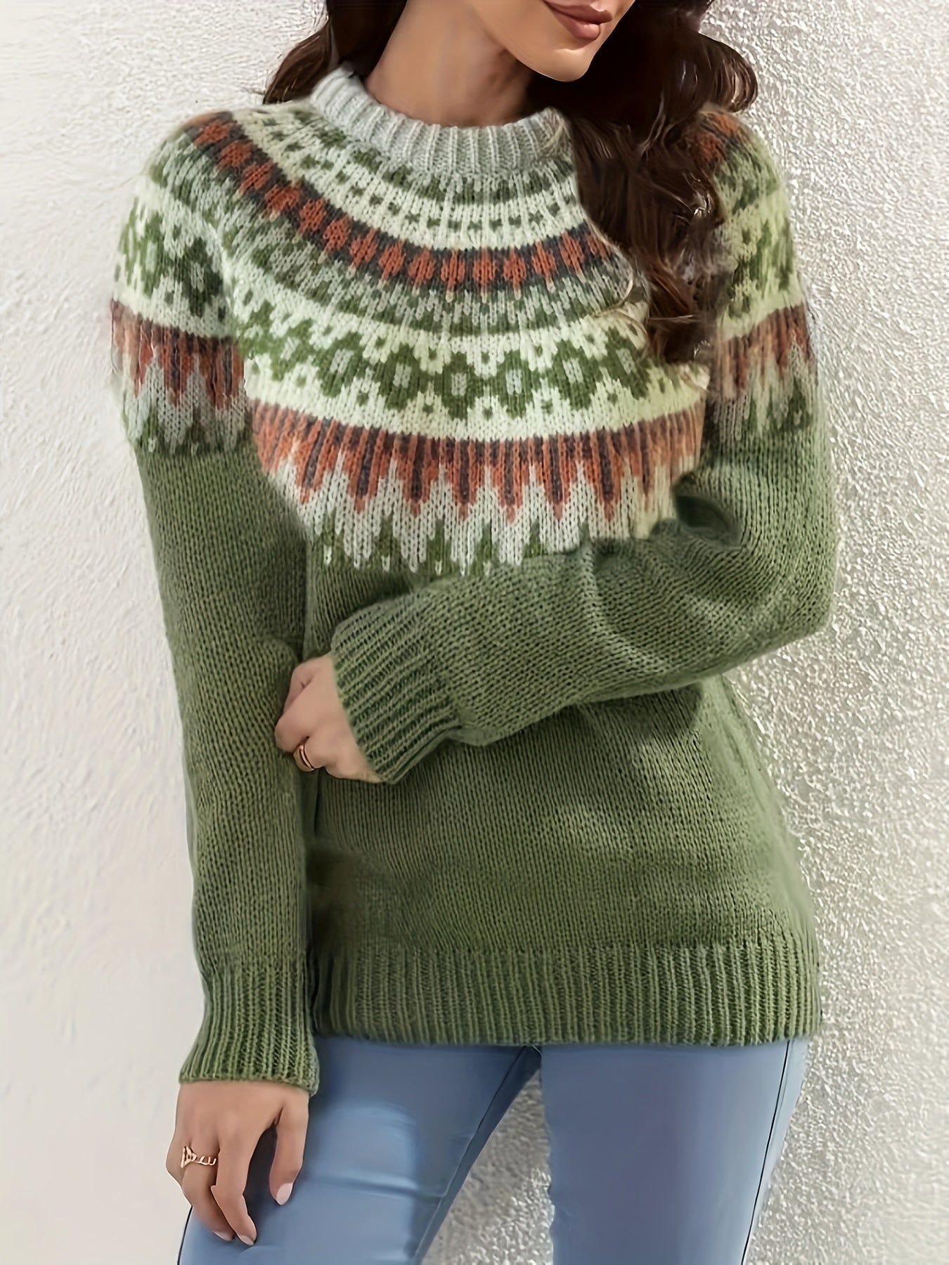 Green Fair Isle Crew Neck Sweater