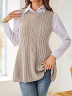 Beige Cable-Knit Sleeveless Tunic Vest