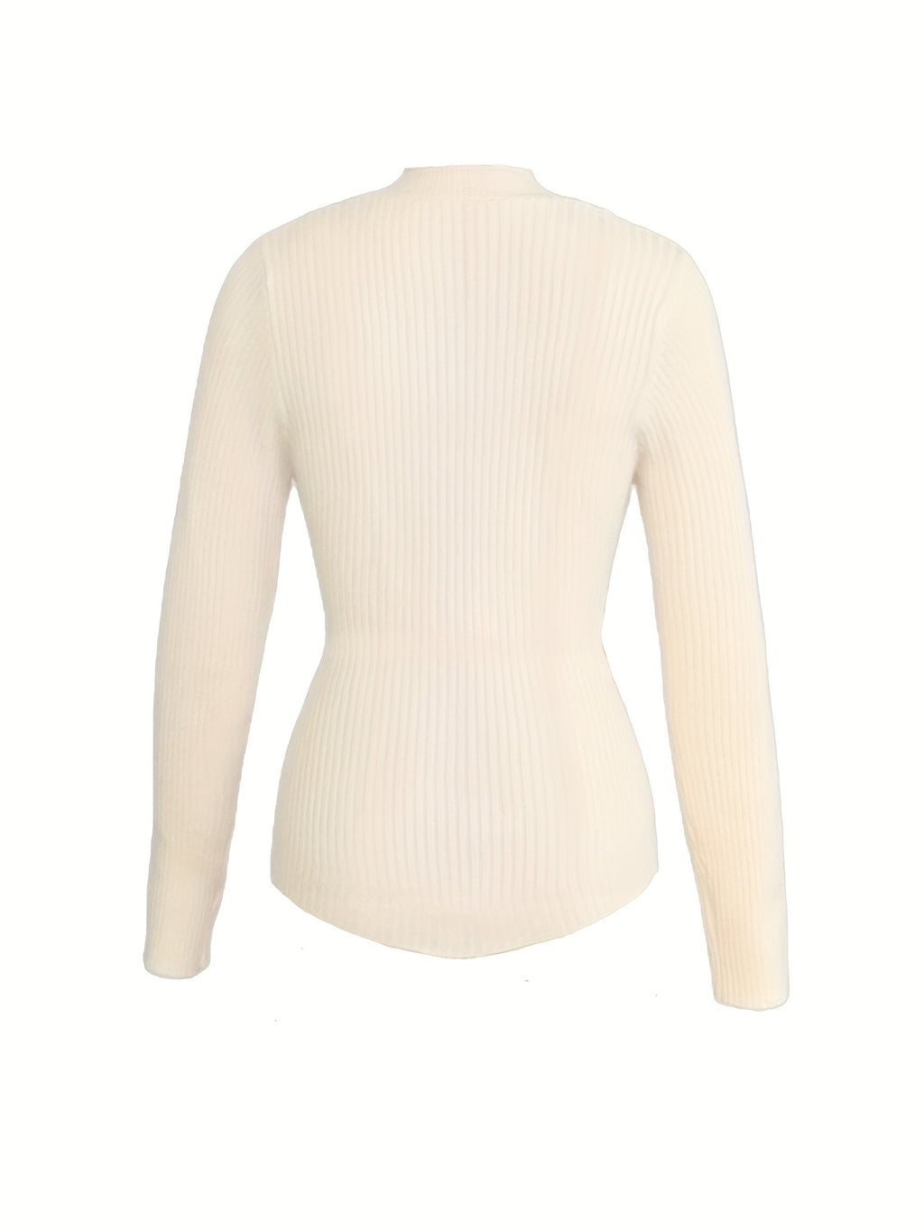 Cream Ribbed Wrap Knit Cardigan with Gold Button