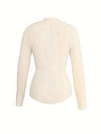 Cream Ribbed Wrap Knit Cardigan with Gold Button