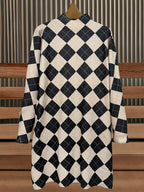 Black & Beige Argyle Turtleneck Knit Dress