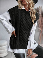 Black Cable-Knit Sleeveless Sweater Vest