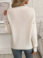 White Floral Embroidered Knit Sweater