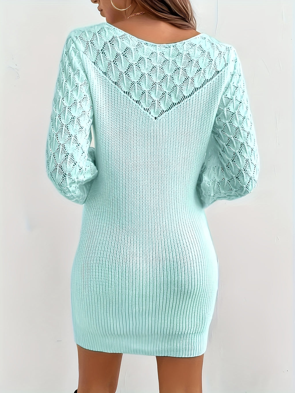 Mint Green Openwork Knit Mini Dress