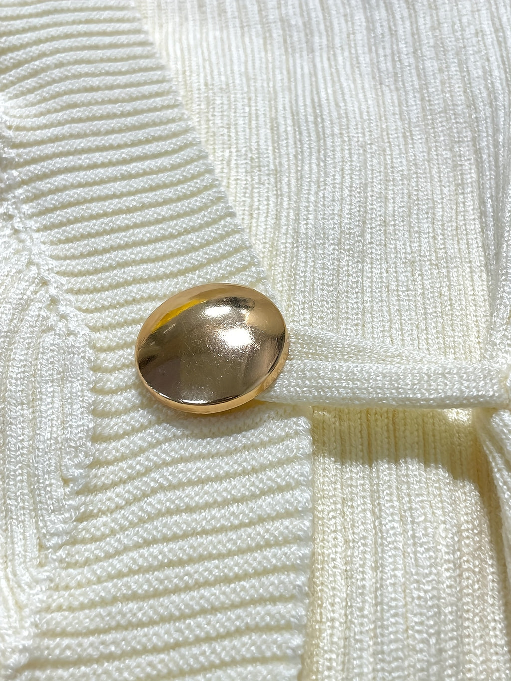 Cream Ribbed Wrap Knit Cardigan with Gold Button