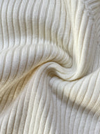 Cream Ribbed Wrap Knit Cardigan with Gold Button