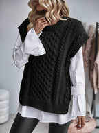 Black Cable-Knit Sleeveless Sweater Vest