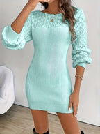Mint Green Openwork Knit Mini Dress