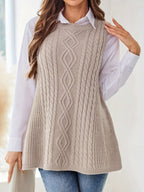 Beige Cable-Knit Sleeveless Tunic Vest
