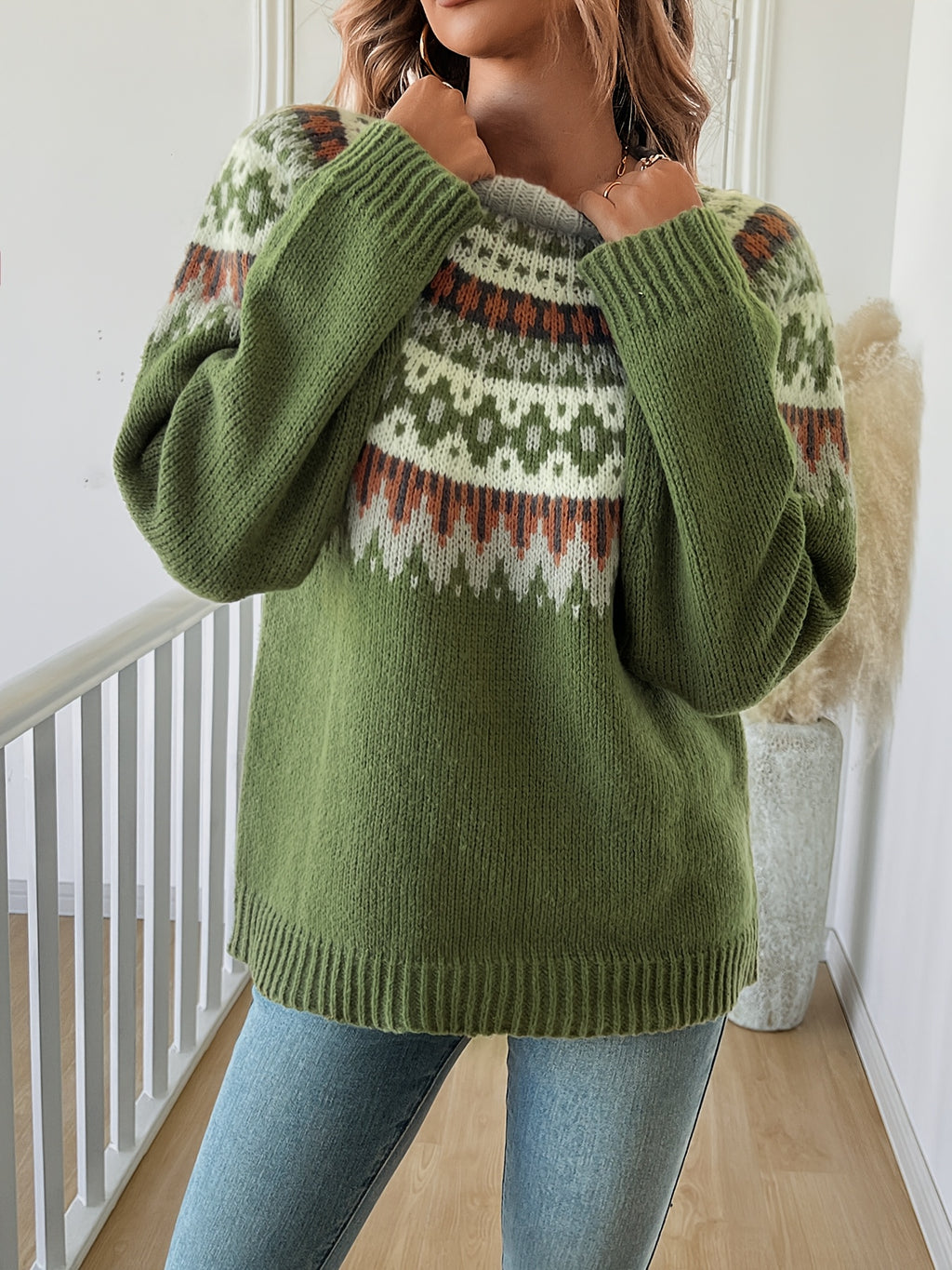Green Fair Isle Crew Neck Sweater
