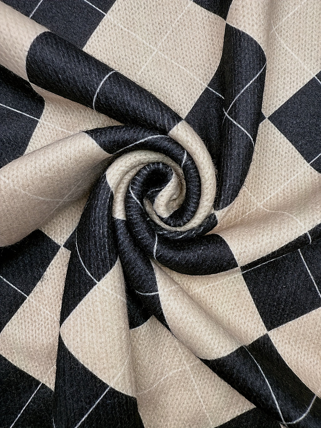 Black & Beige Argyle Turtleneck Knit Dress