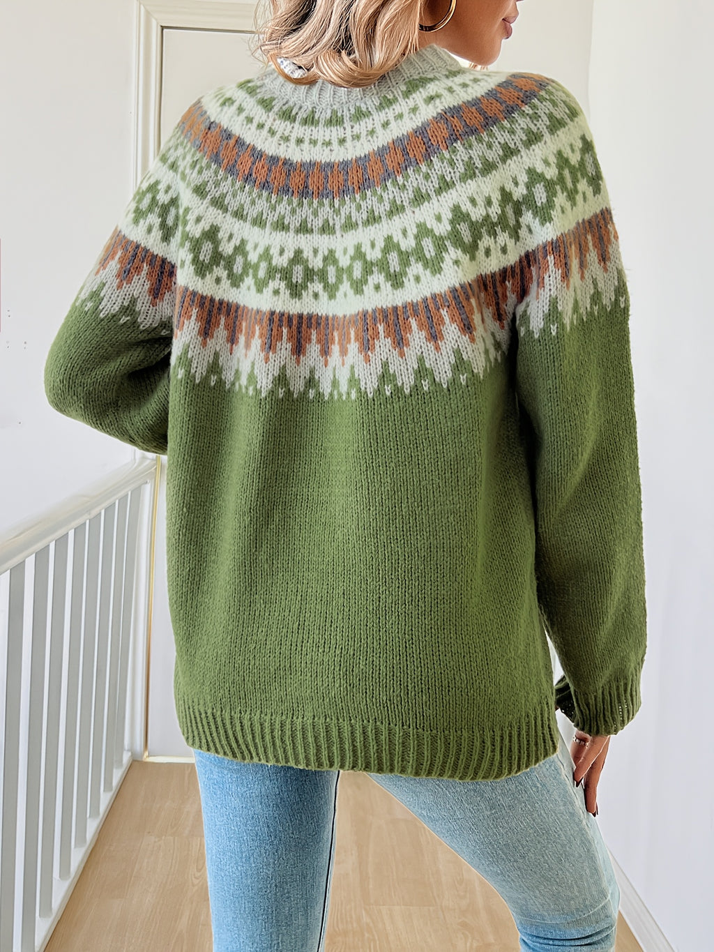Green Fair Isle Crew Neck Sweater