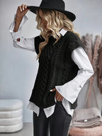 Black Cable-Knit Sleeveless Sweater Vest