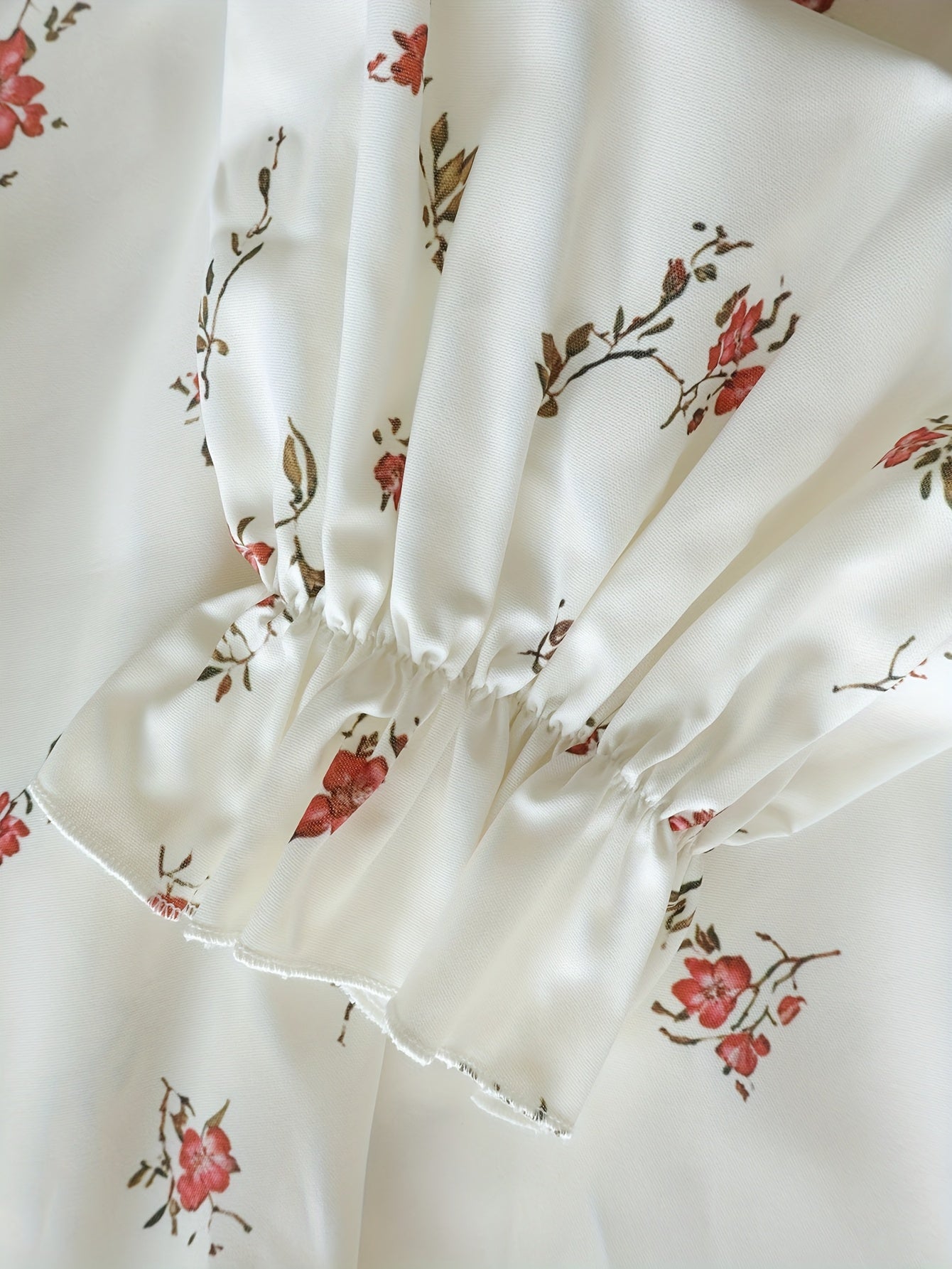 Cream Floral Print Ruffled Mini Dress