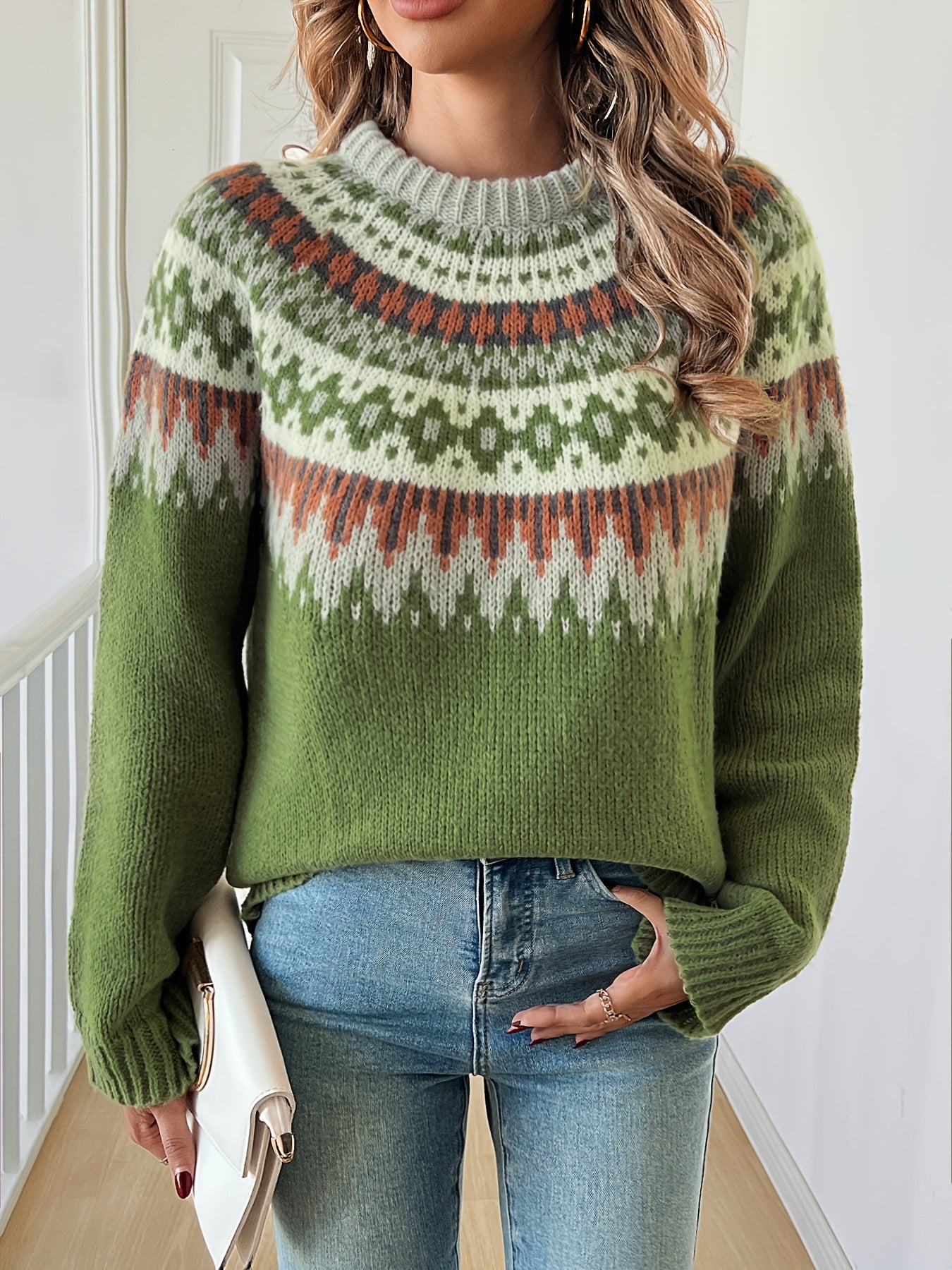 Green Fair Isle Crew Neck Sweater