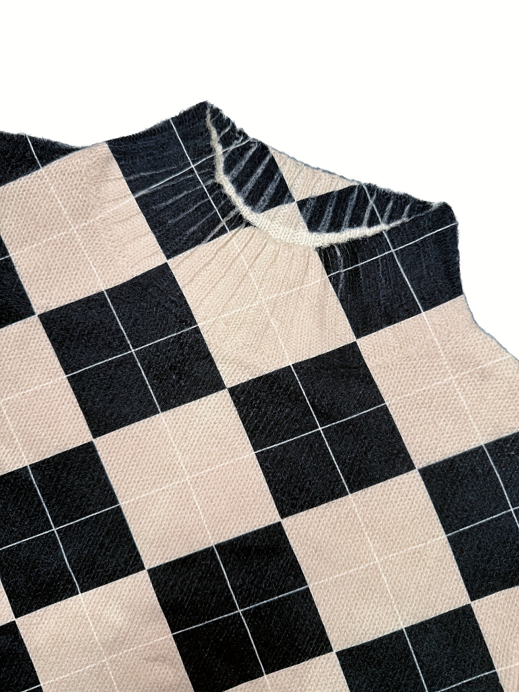 Black & Beige Argyle Turtleneck Knit Dress