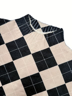 Black & Beige Argyle Turtleneck Knit Dress
