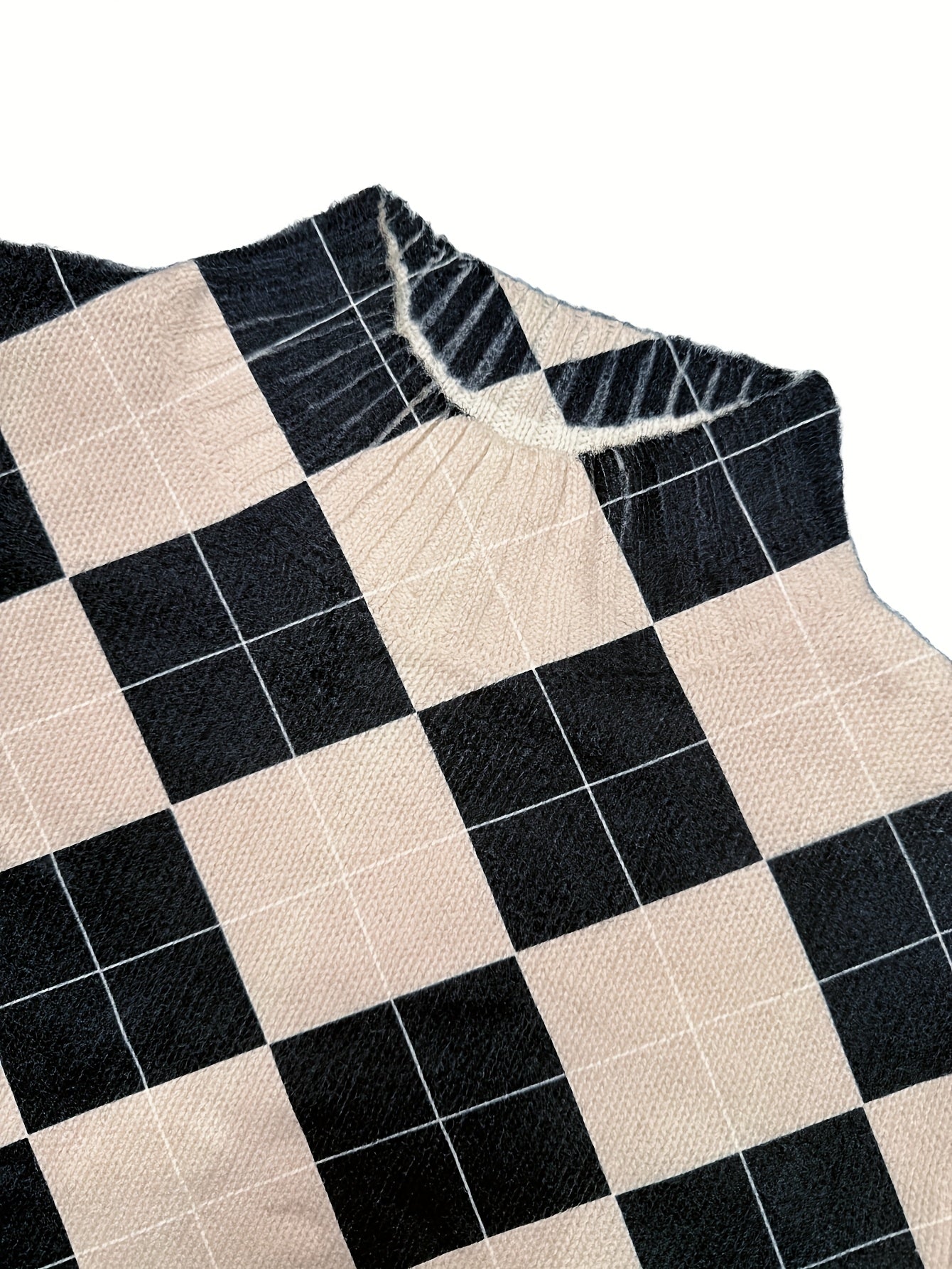 Black & Beige Argyle Turtleneck Knit Dress