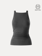 Square Neck Ruched Rib Bra Tank
