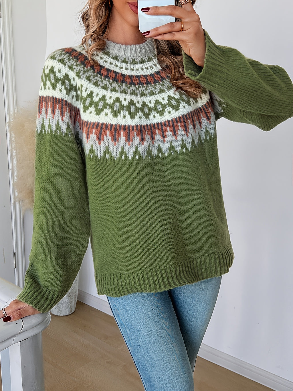 Green Fair Isle Crew Neck Sweater