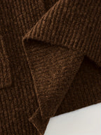 Brown Ribbed Knit Sleeveless Vest with Belt