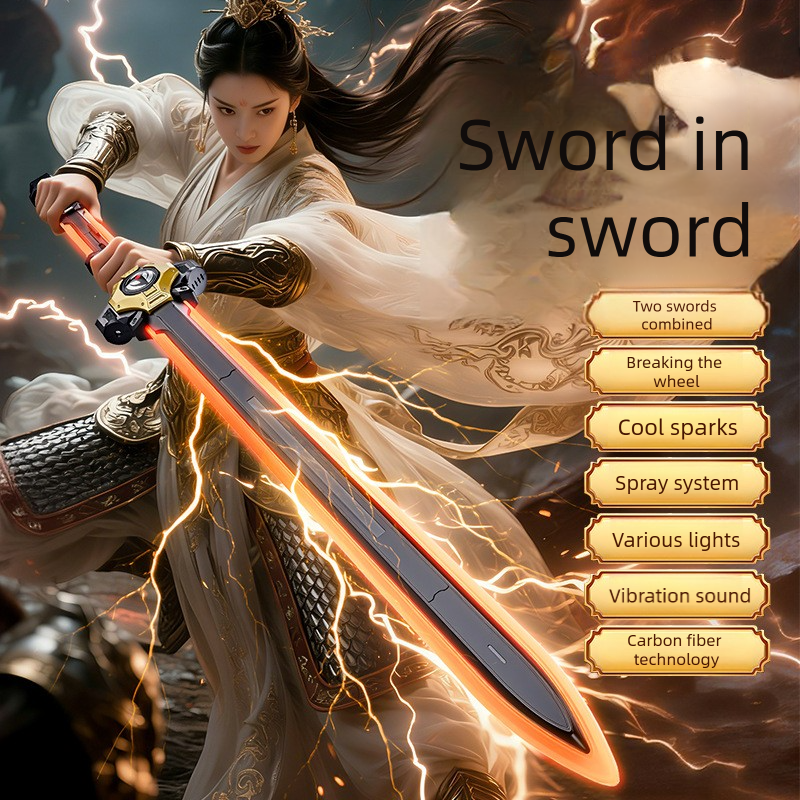 Kids Dual Light-Up Swords with Color-Changing LEDs, Mist Spray & Sound Effects