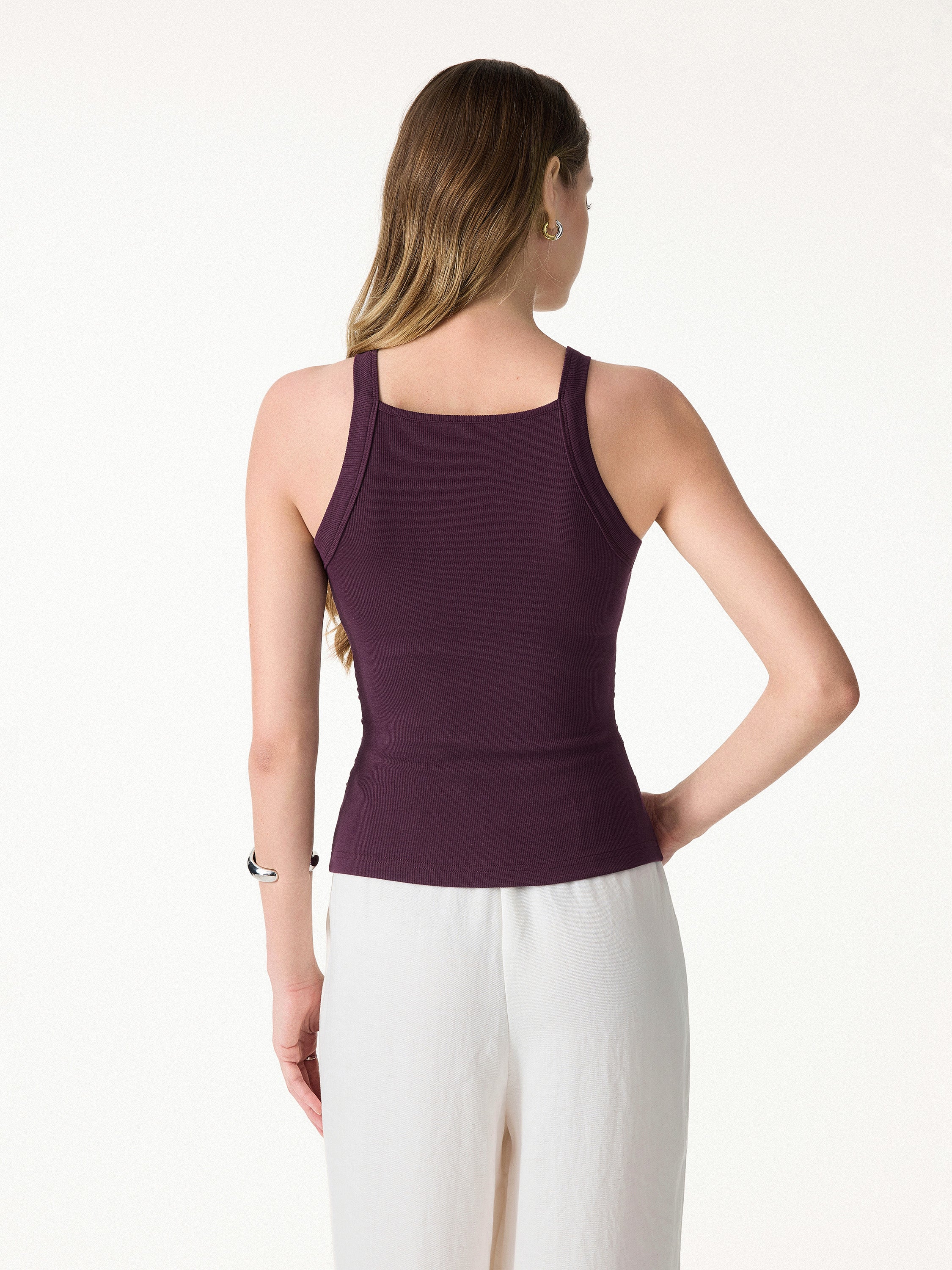Square Neck Ruched Rib Bra Tank