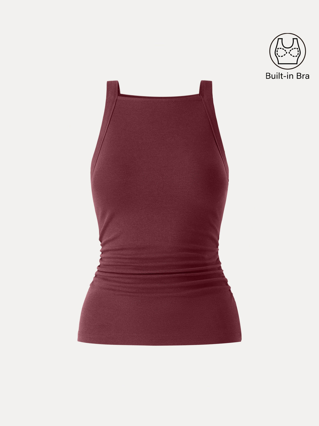 Square Neck Ruched Rib Bra Tank