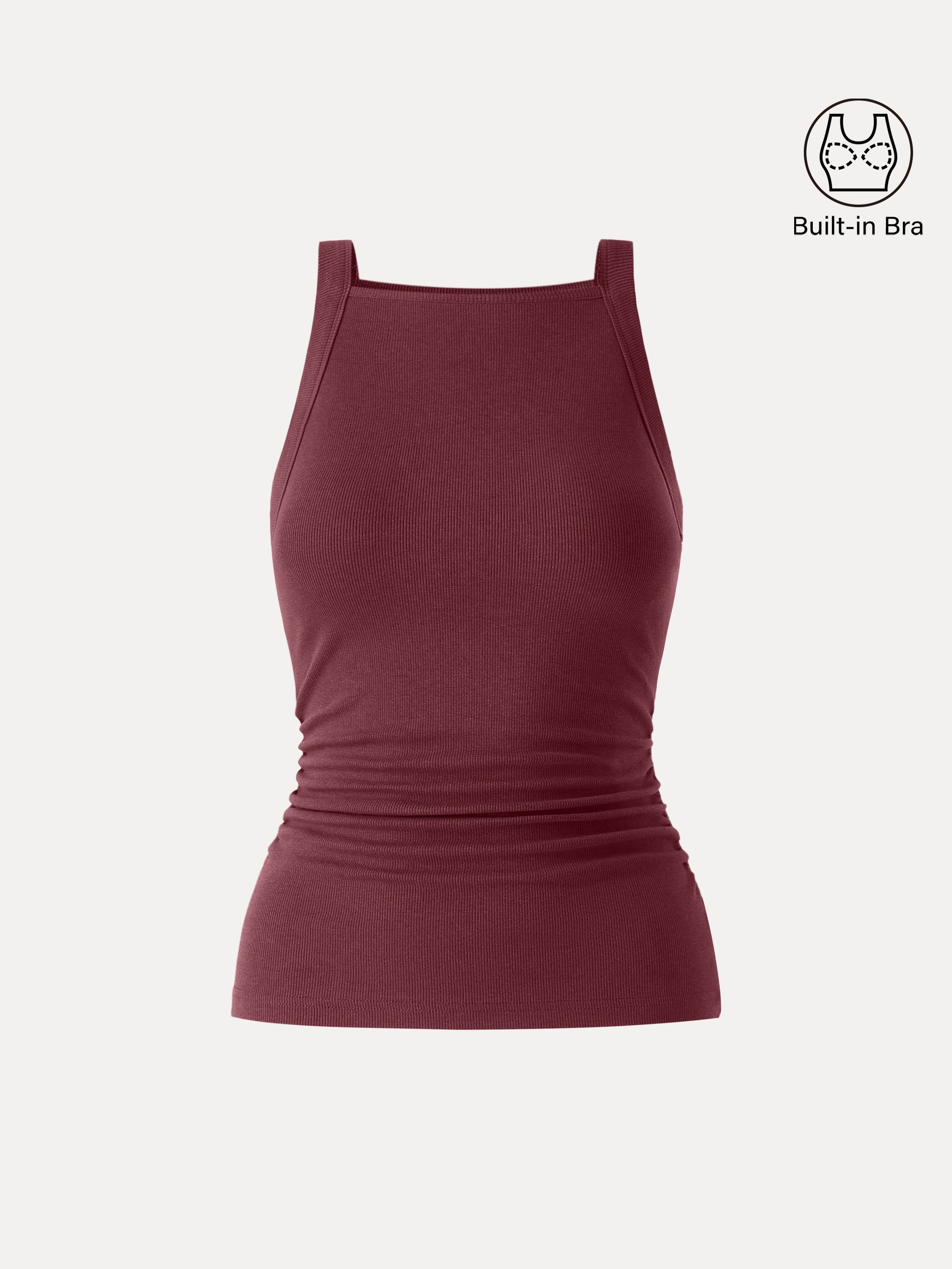 Square Neck Ruched Rib Bra Tank