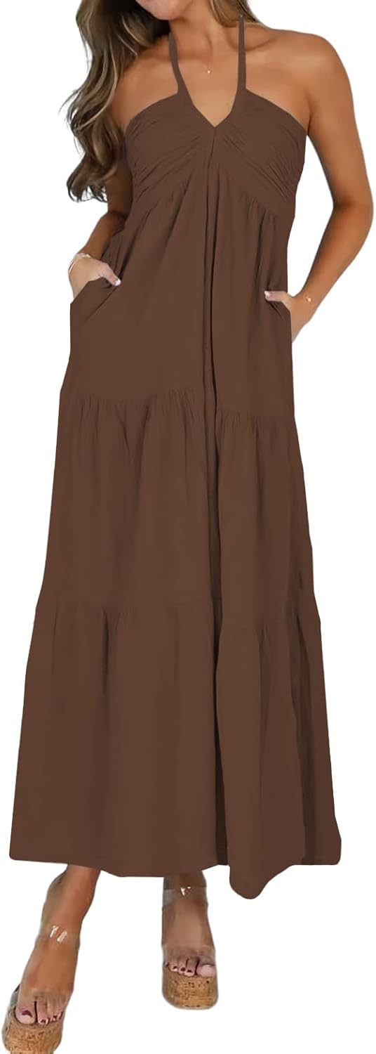 Women's Vacation Maxi Dress with Pockets