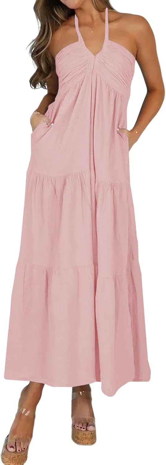 Women's Vacation Maxi Dress with Pockets
