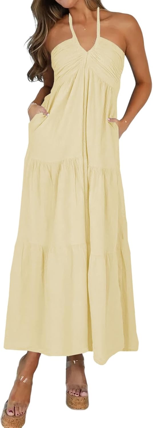Women's Vacation Maxi Dress with Pockets