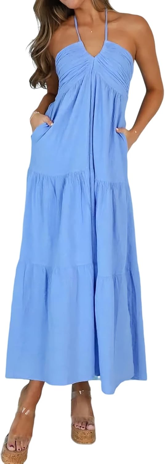 Women's Vacation Maxi Dress with Pockets