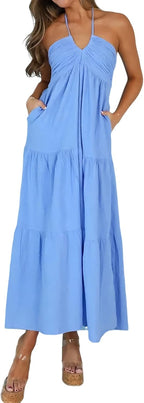 Women's Vacation Maxi Dress with Pockets