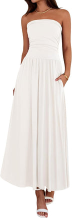 Women's Strapless Ruched Tube Top Dress