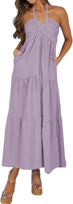 Women's Vacation Maxi Dress with Pockets