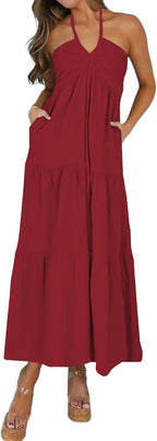 Women's Vacation Maxi Dress with Pockets