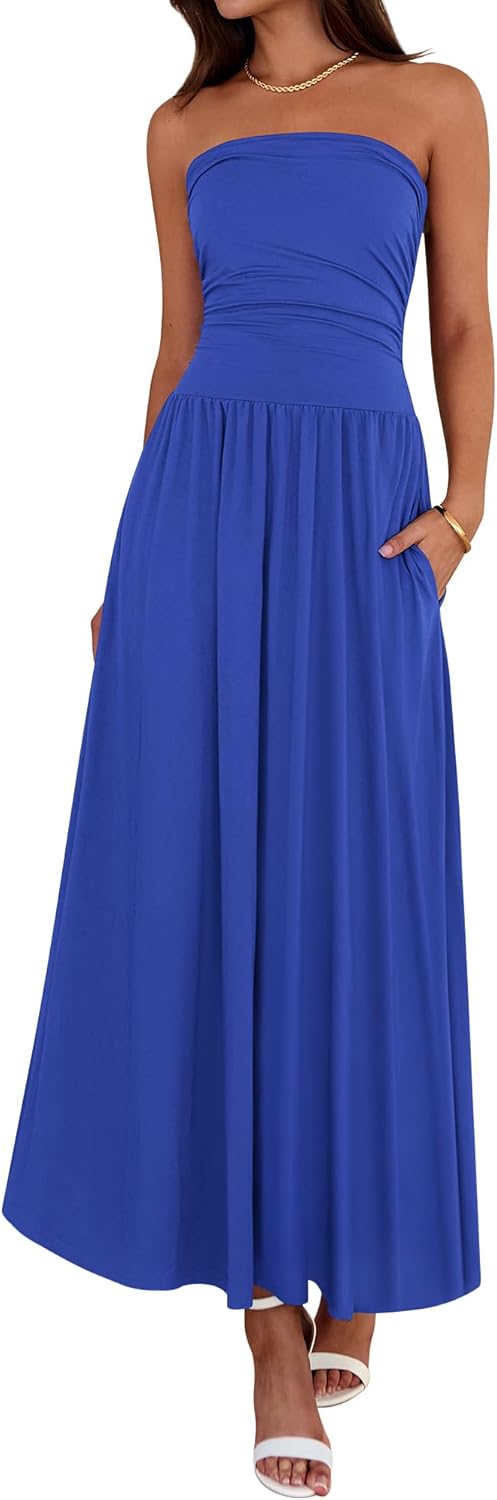 Women's Strapless Ruched Tube Top Dress