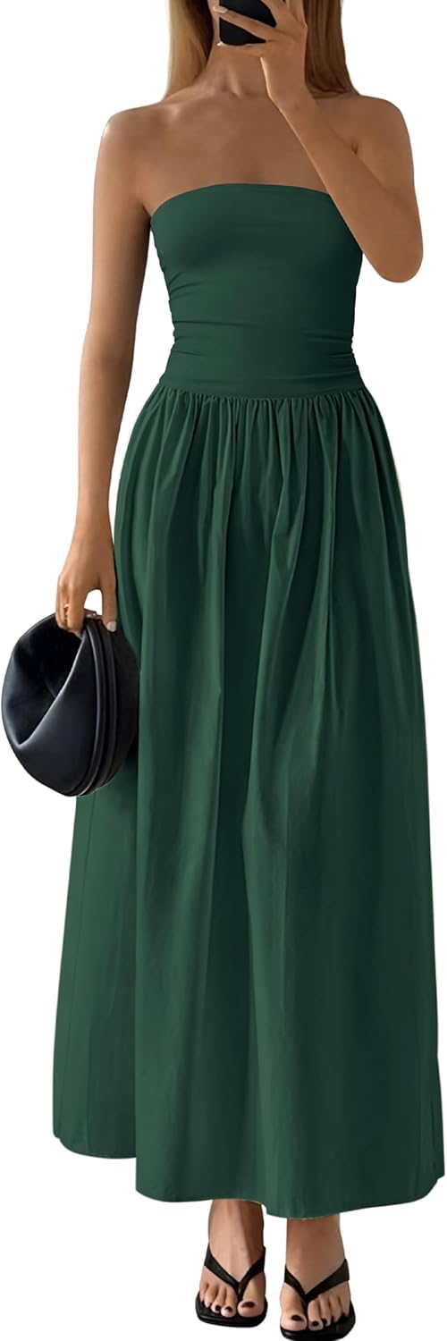 Women's Tube Top A Line Flowy Long Dress