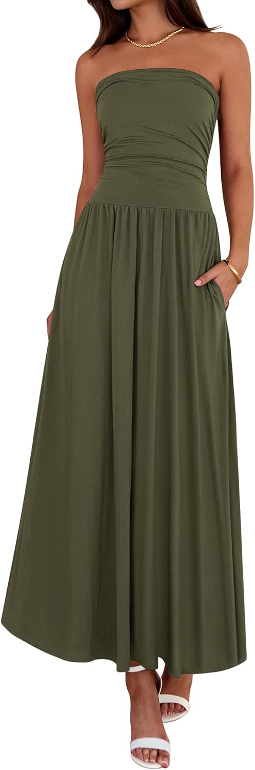 Women's Strapless Ruched Tube Top Dress