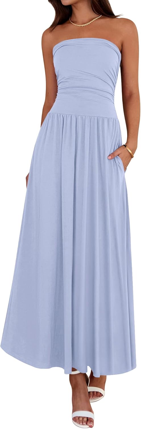 Women's Strapless Ruched Tube Top Dress