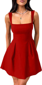 Women's Square Neck Bow A-Line Mini Party Dress