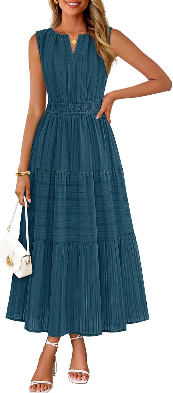 Women's Boho V Neck Cotton Long Dress
