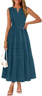 Women's Boho V Neck Cotton Long Dress
