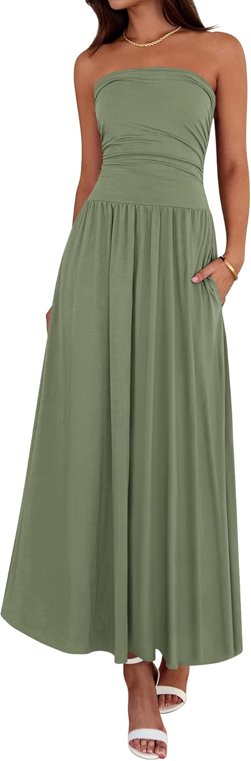 Women's Strapless Ruched Tube Top Dress