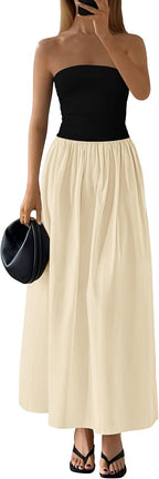 Women's Tube Top A Line Flowy Long Dress